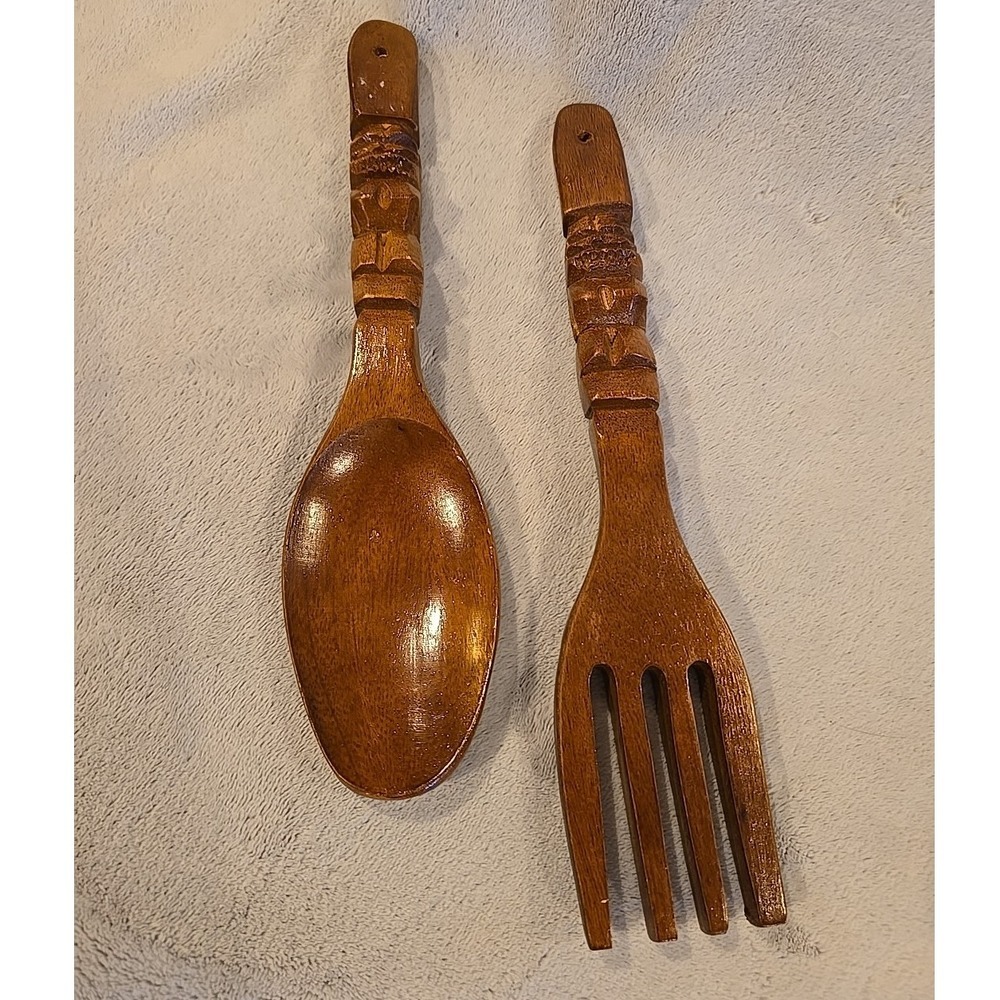 Vintage Wooden Tiki Spoon And‎ Fork